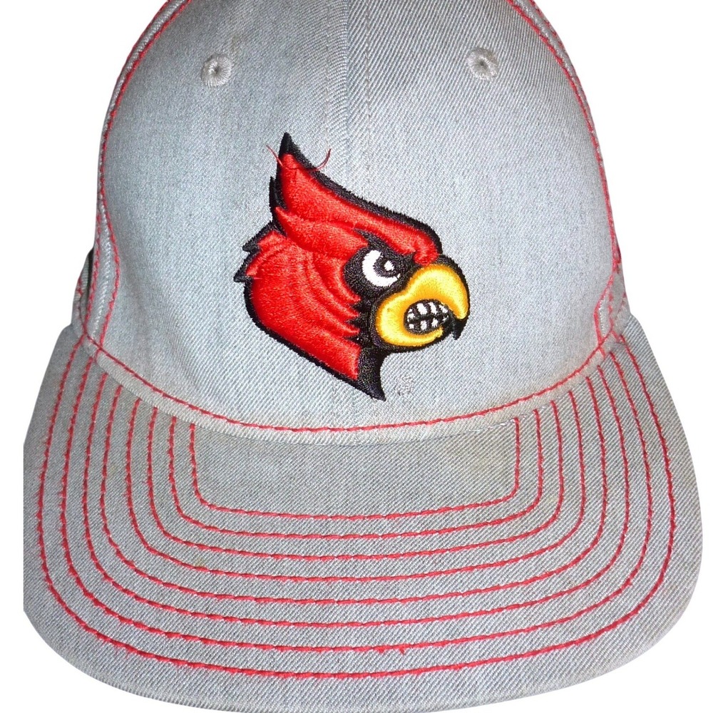 Adidas Louisville Cardinals Hat S/M The Ville Grey Red Contrast Stitch Fitted